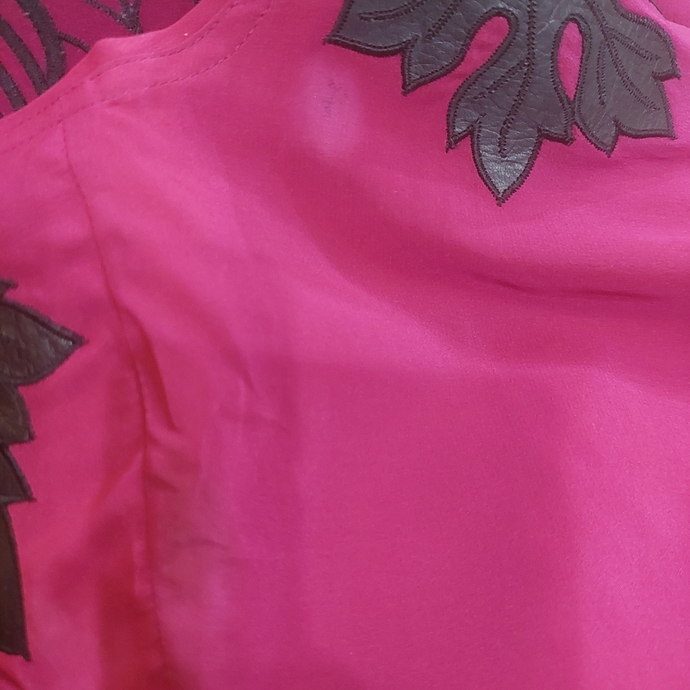 Mercedes & Adrienne VTG Wine/Black Leather Appliqué Top Blouse with 3/4 Sleeves - Picture 10 of 10